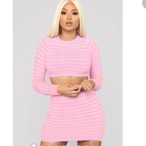 Fuzzy pink purple striped skirt “Sher” set